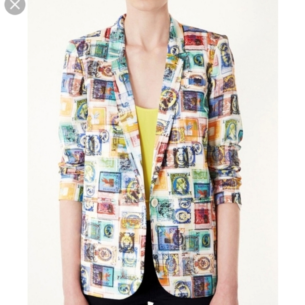 Y2K Stamp Collage Oversized Blazer Jacket 80s 90s Retro Topshop Vintage